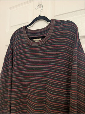 Men's 100% Merino Wool Cutter & Buck Striped Crewneck Sweater L Made in Turkey